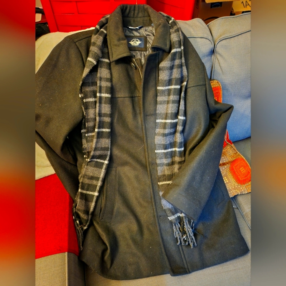 Men's Wool Jacket with Attached Scarf